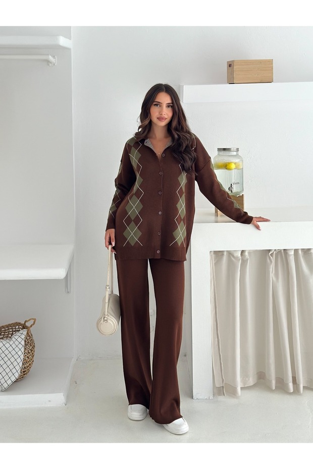 Oversized Baklava Detailed Knitwear Bottom-Top Set Aw25Au0037