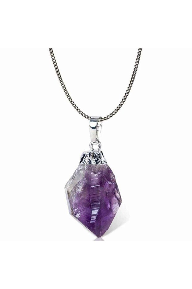 Raw Unprocessed Natural Amethyst Stone Necklace - Klckl0128