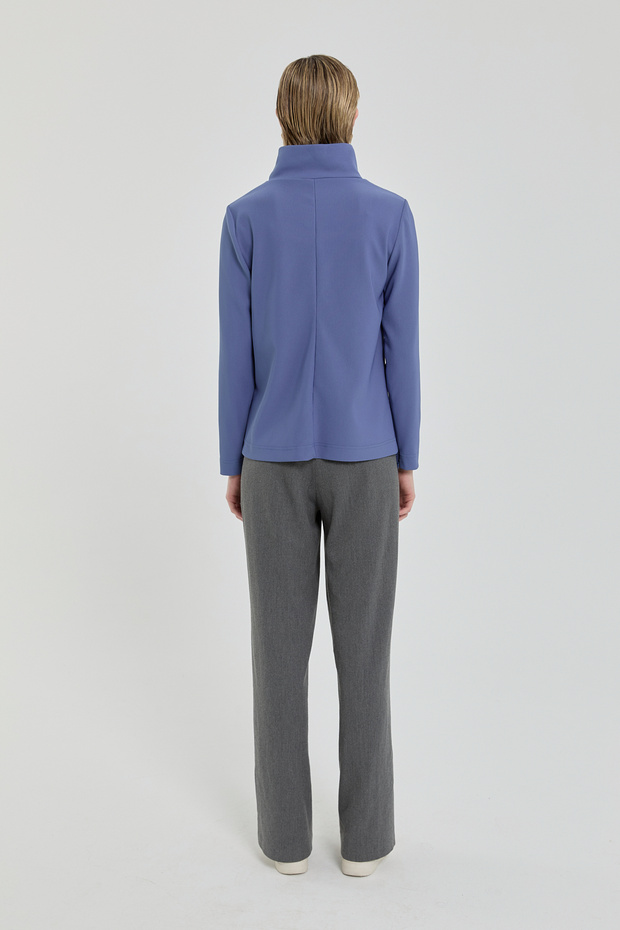 Dik Yaka Basic Örme Bluz İndigo - 4