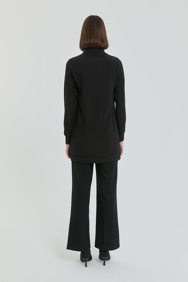 Deri ve Pullu Örme Tunik Siyah - 4