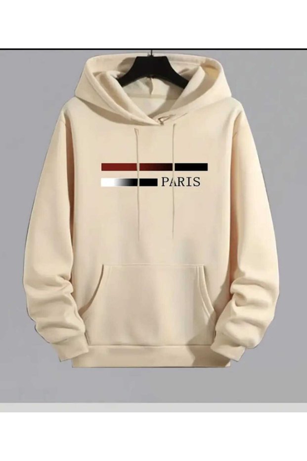 Lerixmod- Beige Color Women's Men's Oversized Kangaroo Pocket Hoodie Thick Personality Two-Thread
