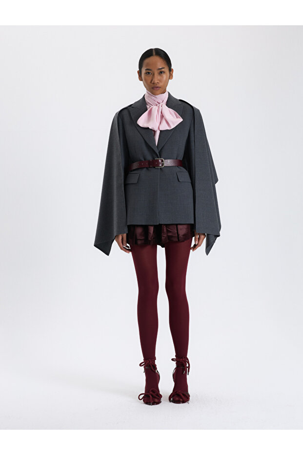 Gri Cape Detaylı Ceket - 6