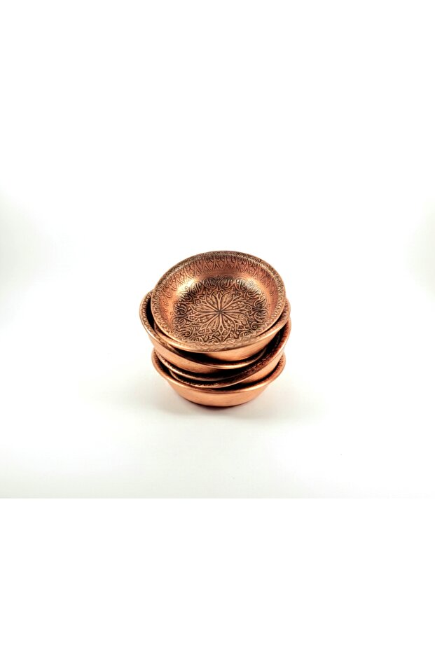 Copper Printed Antique Snack Plate Set of 6, 11 cm Mouth Diameter, 0.70 mm Thickness, (Ad. 85 Gr, Top.500 Gr)