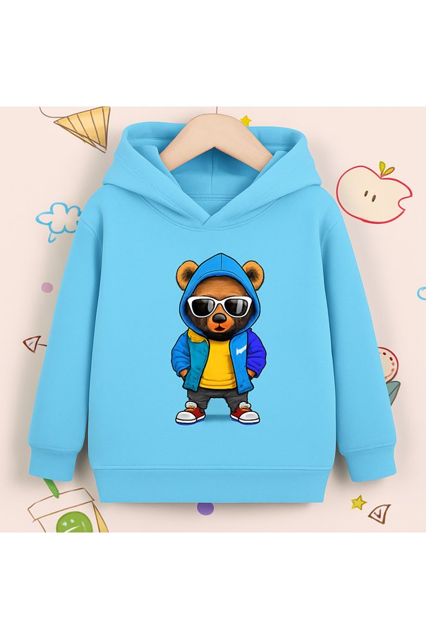 Unisex Hooded 3 Thread Ş Fleece-Lined Kangaroo Pocket Cool Teddy Bear B Printed Hoodie