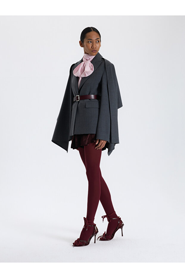 Gri Cape Detaylı Ceket - 7