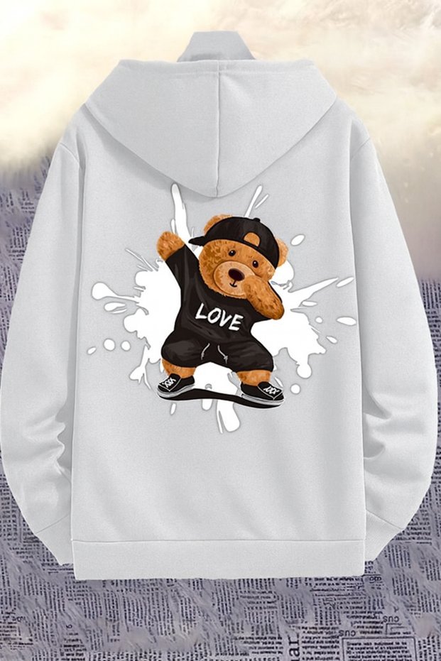 Unisex Hooded 3 Thread Ş Fleece-Lined Kangaroo Pocket Dancing Teddy Bear B Printed Hoodie