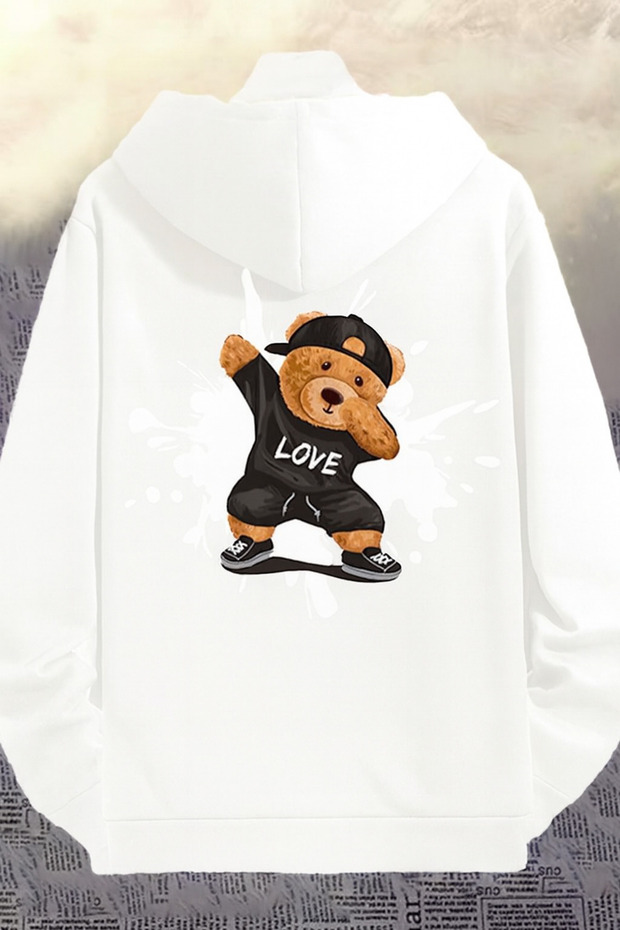 Unisex Hooded 3 Thread Ş Fleece-Lined Kangaroo Pocket Dancing Teddy Bear B Printed Hoodie