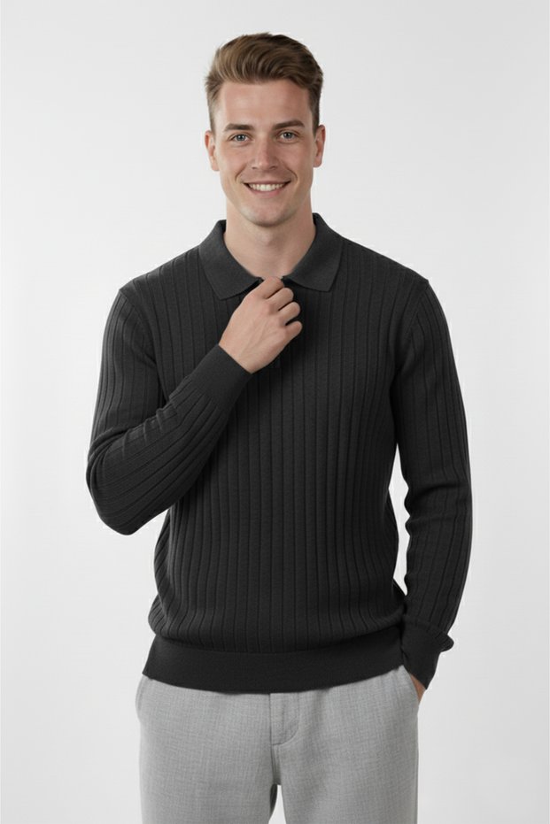 Men's Smoked Slim Fit Polo Neck Knitwear Sweater - Soft Texture, Flexible and Stylish Look 2605305