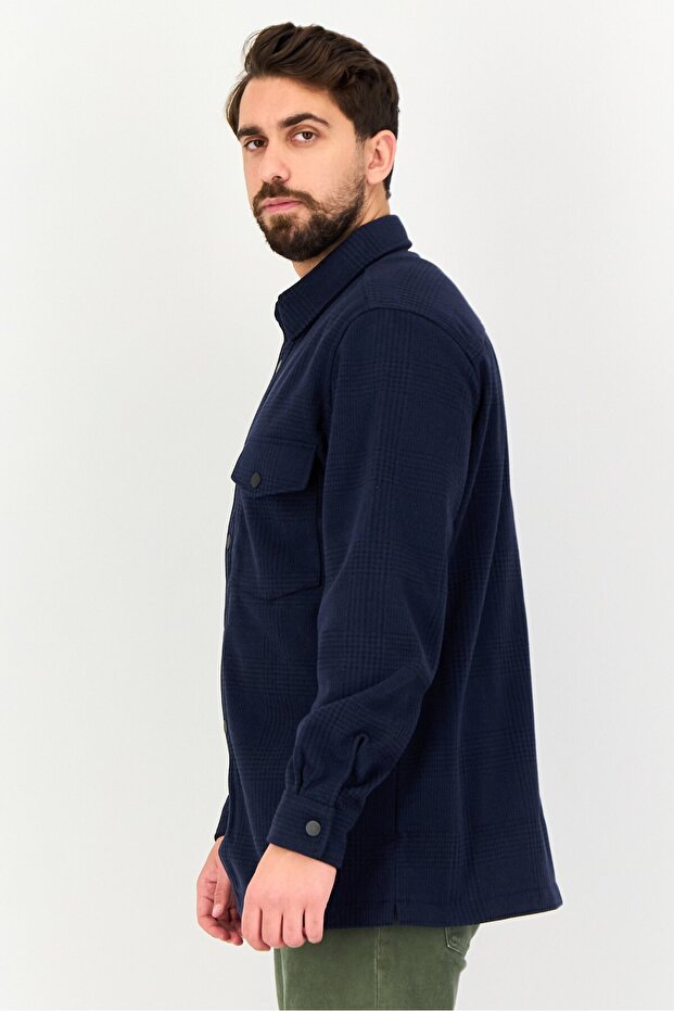 قميص رجالي منقوش، أزرق داكن - 2