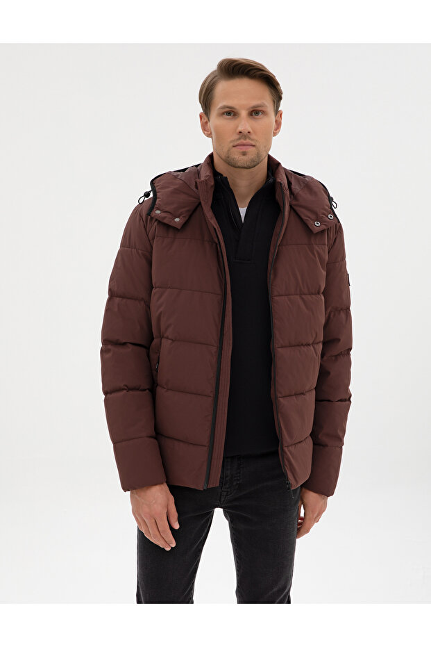 Brown Hooded Inflatable Jacket 50313933-Vr029