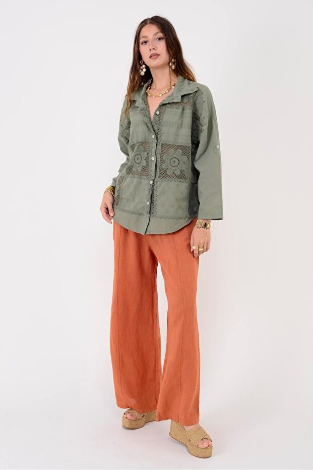 23019 Krizantem Dantelli Gömlek - 2