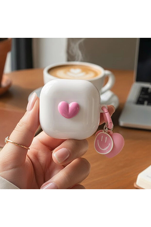 حافظة CaseOnn Galaxy Buds FE - حافظة Buds Core بتصميم ثلاثي الأبعاد على شكل قلب مبتسم باللون الوردي