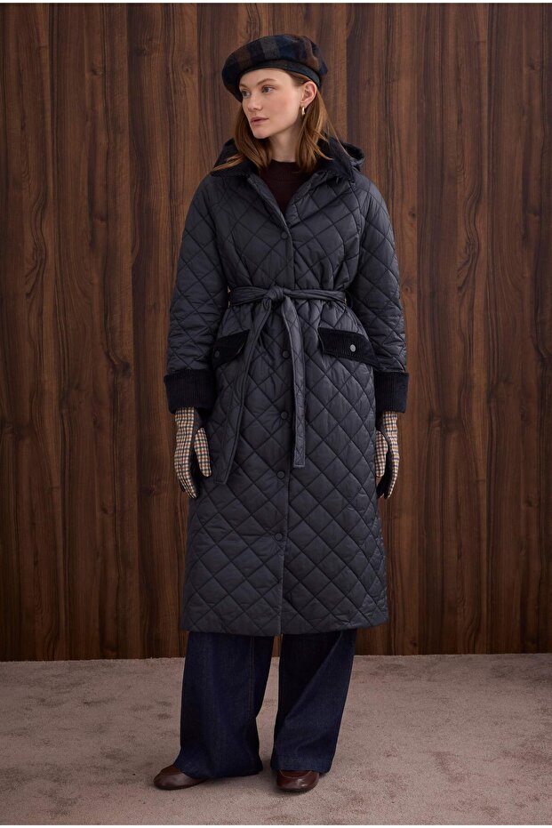 Uzun Kapitone Mont Lacivert - 3