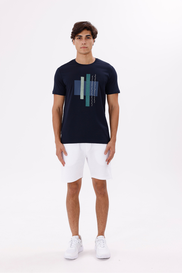 Front Printed Geometric Pattern Crew Neck Comfortable Fit Breathable Cotton Short Sleeve T-Shirt