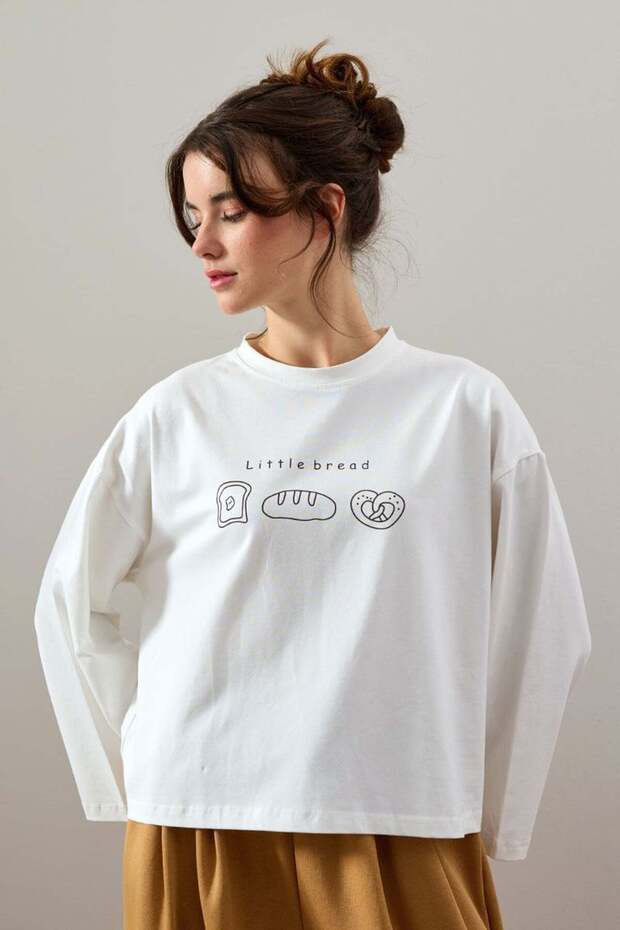 Ekru Little Bread Baskılı Basic Body - 2