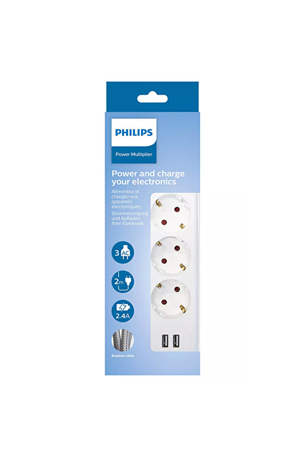 USB Socket Extension Cord 2m - White - 3