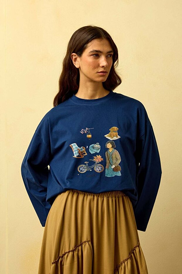 Lacivert Bisiklet Baskılı Basic Body - 1