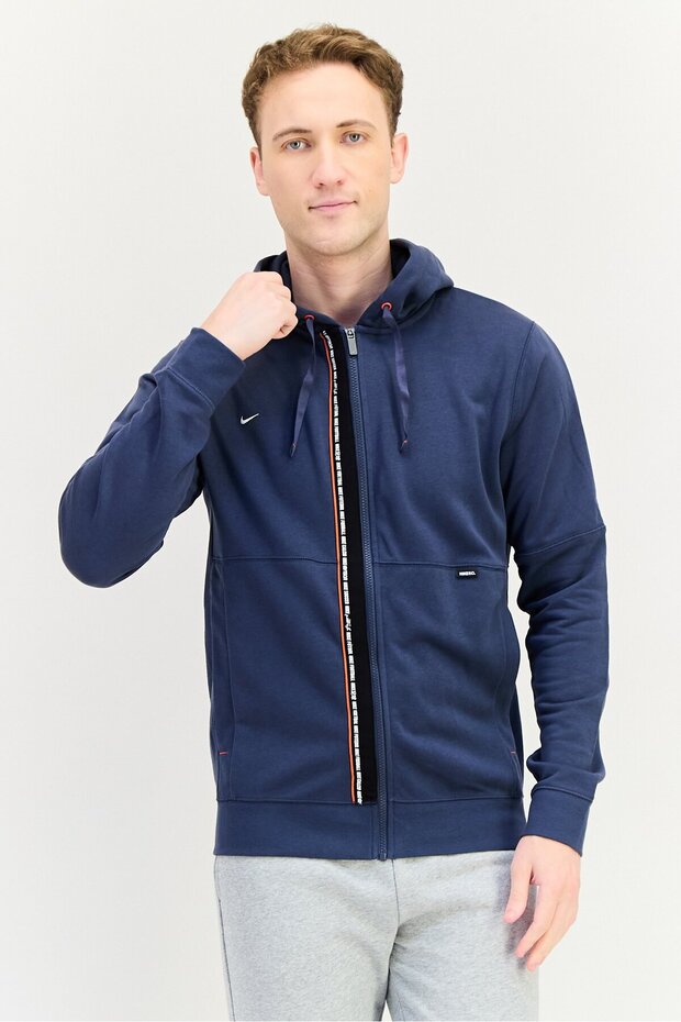 Men Sportswear Fit Embroidered Logo Outdoor Hoodie, Navy