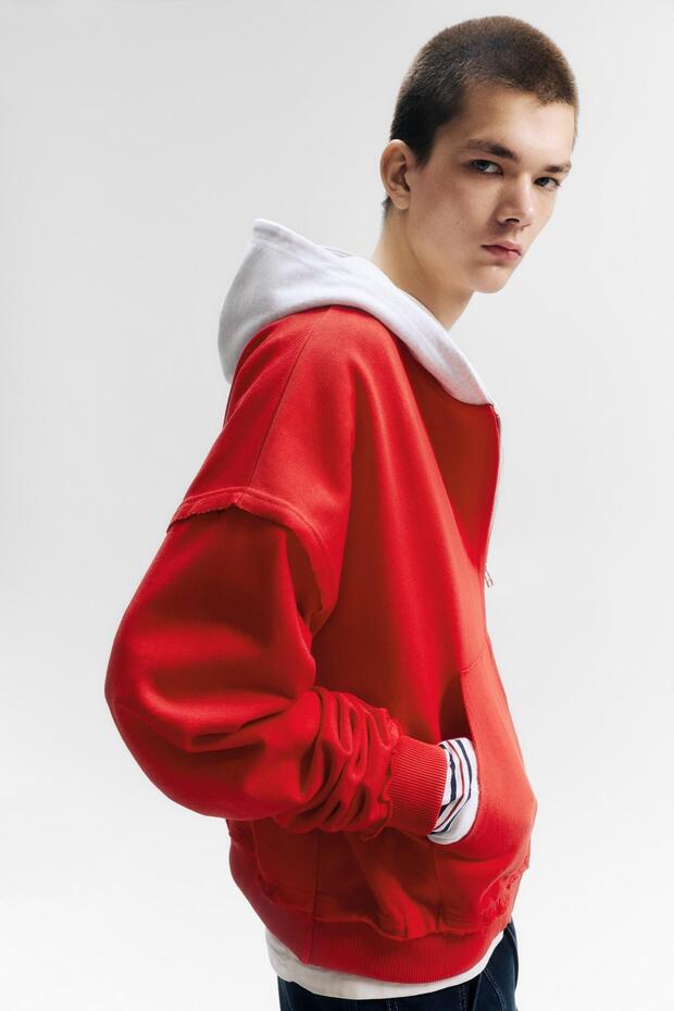 Kontrast kapüşonlu fermuarlı sweatshirt - 5