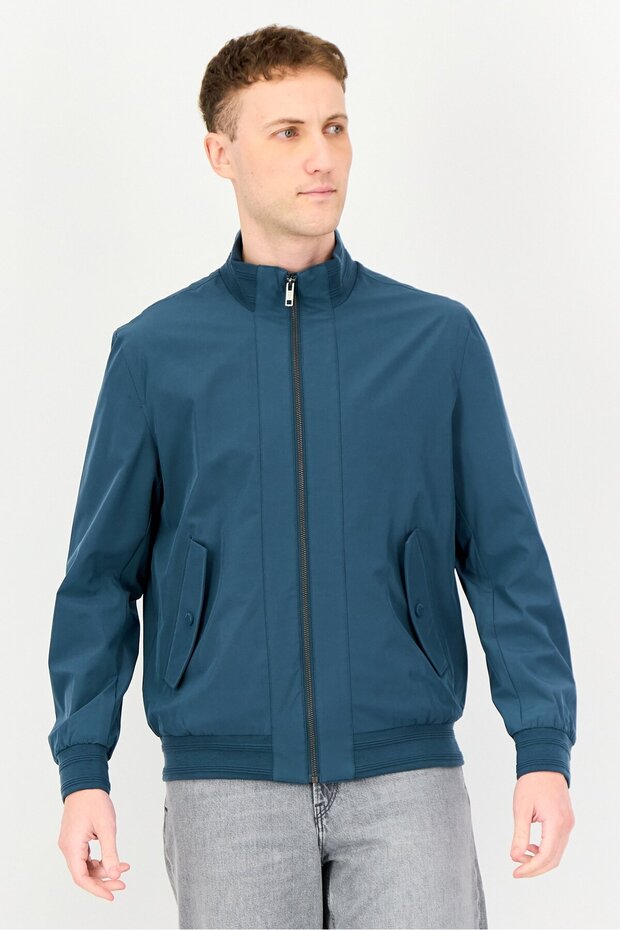 جاكيت بومبر رجالي سادة، أخضر مزرق - 1