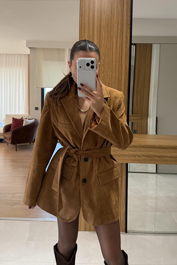 Morrison Taba Süet Kuşaklı Blazer Ceket - 4