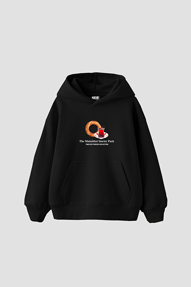 The Muhabbet Printed Oversized Unisex Black Hoodie