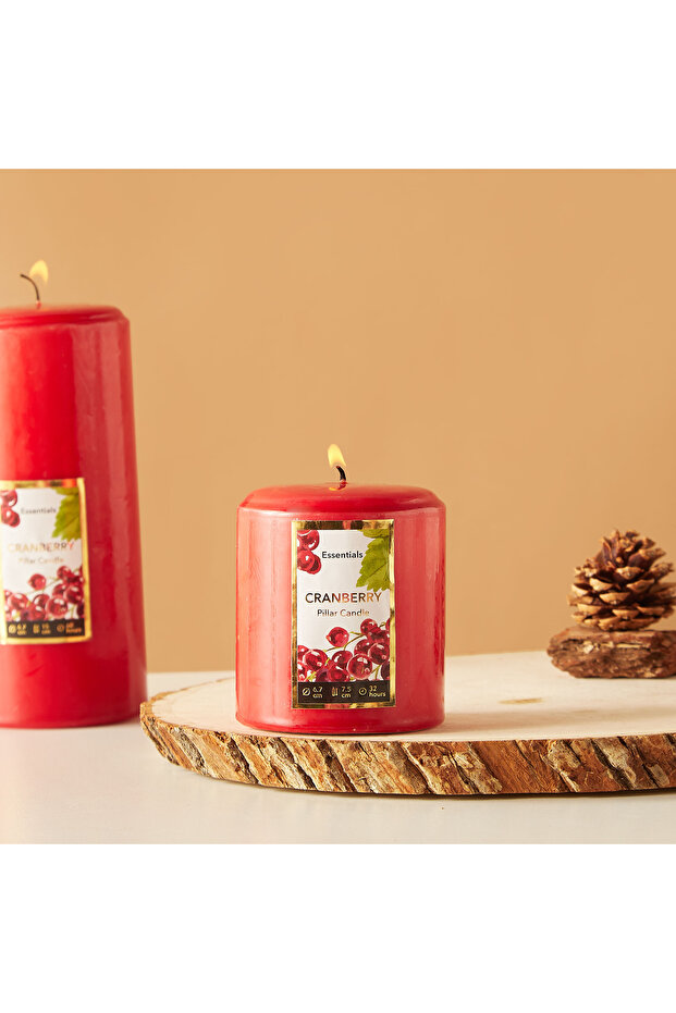 Essentials Cranberry Scented Pillar Candle - 8 cms