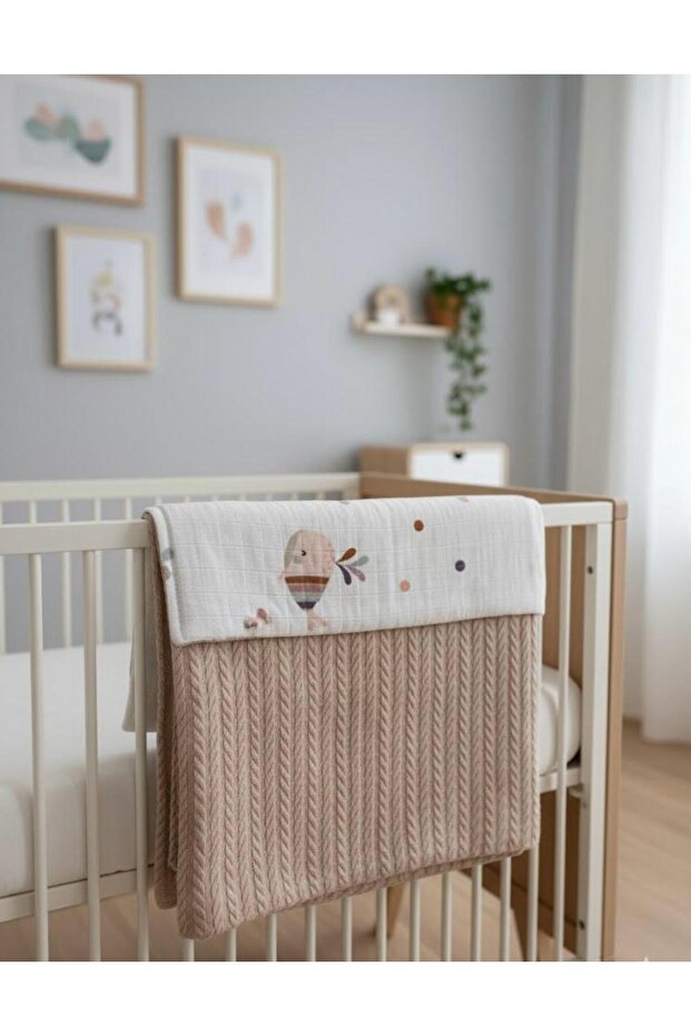 90 x 90 Whale Patterned Double-Sided Muslin Baby Blanket, Multi-Purpose Woven Muslin Blanket & Blanket