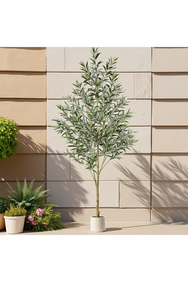 Fake Olive Tree 152cm Simulation Plant White Practical Pot, Texture for Home/Office Indoor Outdoor
