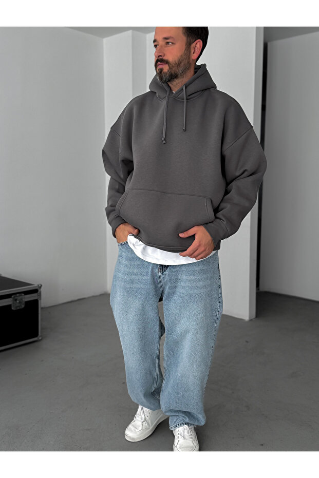 Füme Basic Kapüşonlu Sweatshirt JJ-163 - 3