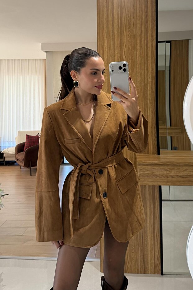 Morrison Taba Süet Kuşaklı Blazer Ceket - 2