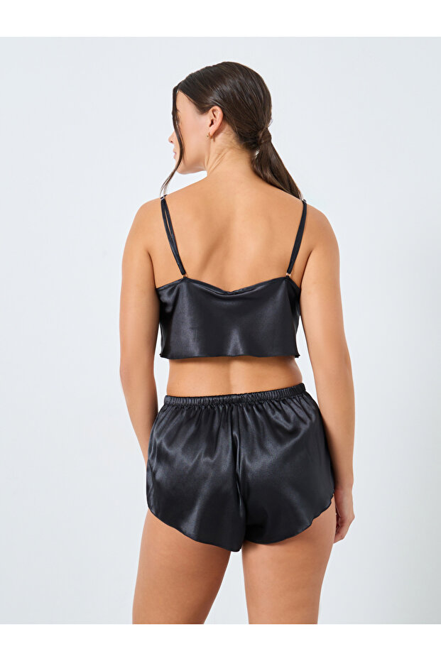 Solid Satin Cami and Shorts Set - 4