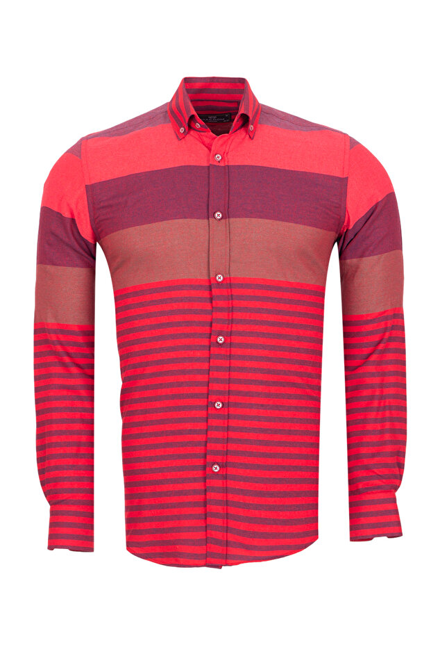 Men's Color Block Striped Woven Shirt – Red Burgundy