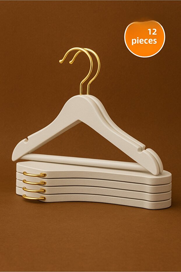 12 Pieces - Baby Hanger and Child Hanger Wood Look Plastic a Quality Tshirt Pants Hanger