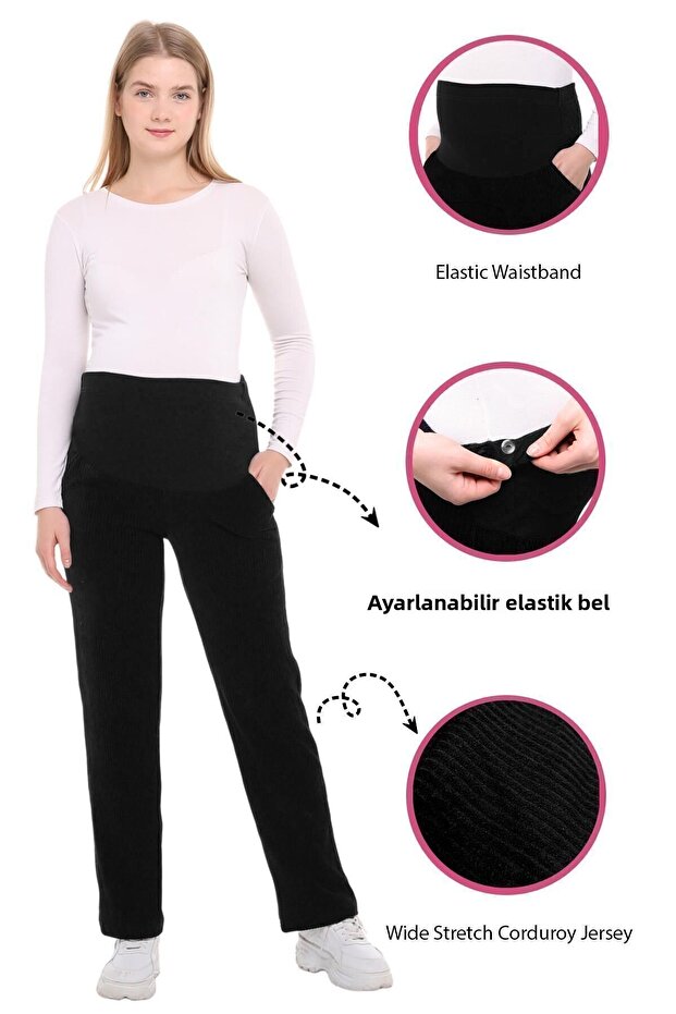 Myra8510 Adjustable Waist Winter Velvet Maternity Pants - black