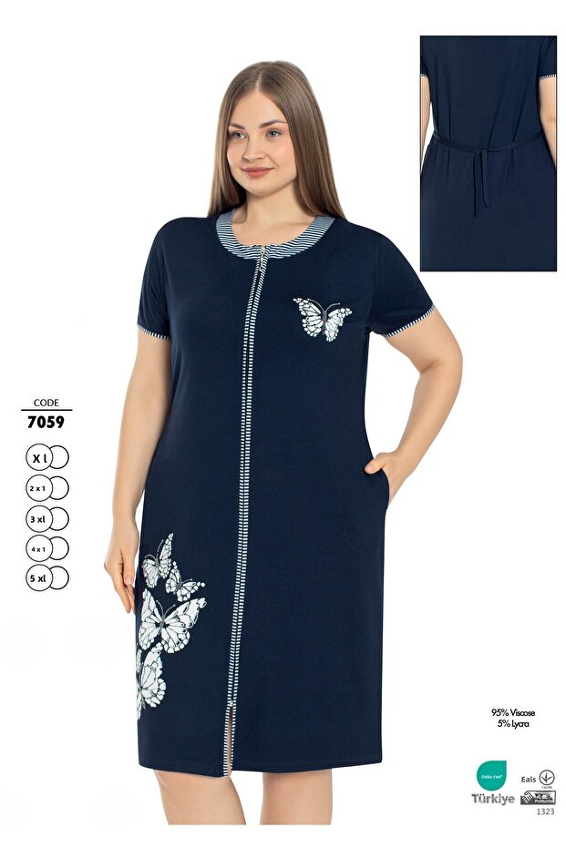Women's Plus Size Stretch Fabric Viscose Fabric Zippered Pocket Pocketed Dress 7059