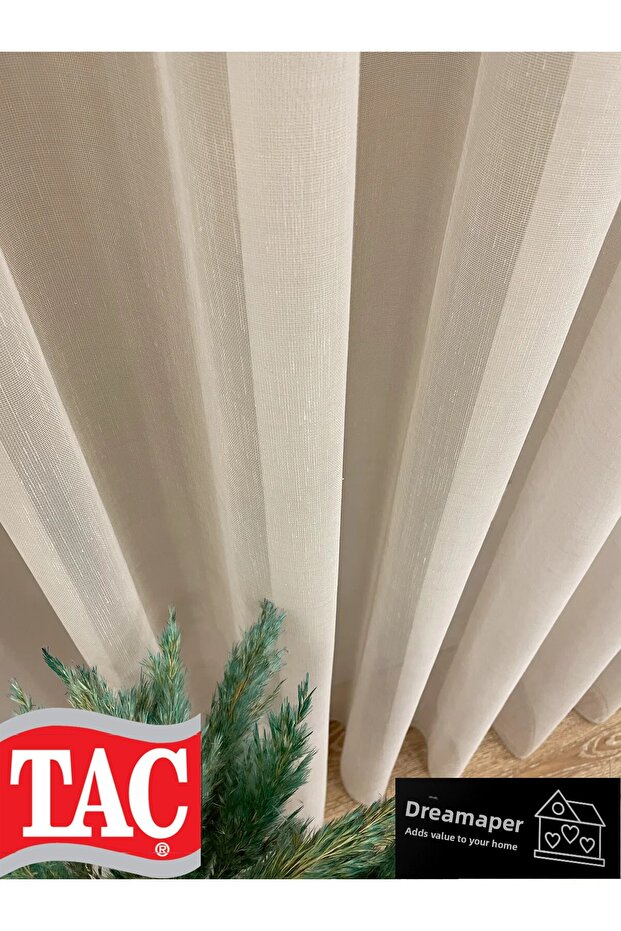 Rüyaper Original 100% Linen Tulle Curtain That Does Not Want to Be Ironed Frequently Beige Color