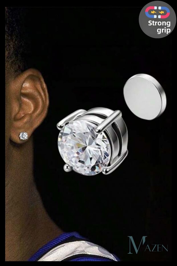 Silver Color Solitaire Earrings with Strong Magnet |   316L Steel |   Fake Earrings Without Holes |   Male Female |   1 Piece