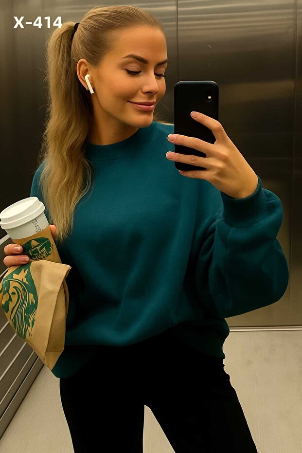 Crew Neck Basic Sweatshirt - 1