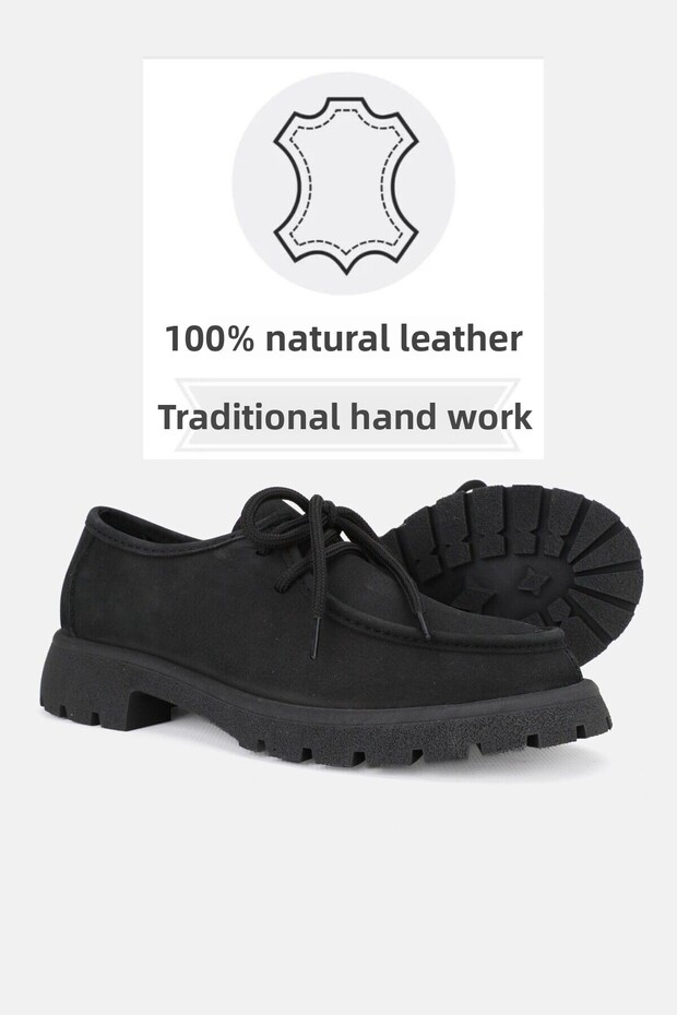 Women's Black Nubuck Genuine Natural Leather Lace-Up Oxford Shoes, Size 36-41
