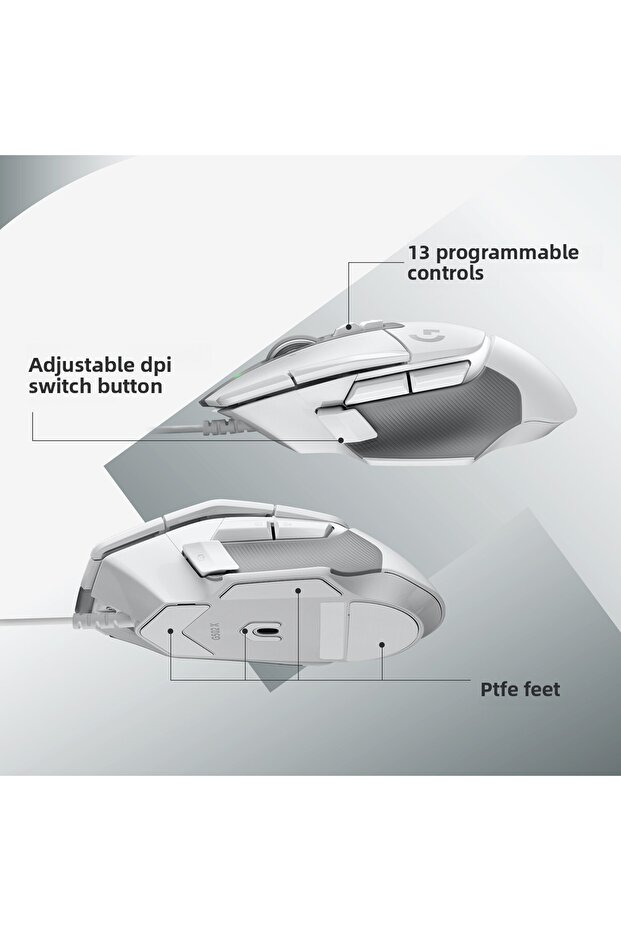 High Performance g G502 X Wired Gaming Mouse - Hero 25K Sensor, White - 5