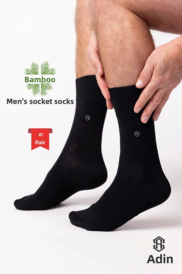 Bambu Men's Classic Socket Long Plain Black Socks Seamless Premium 6-Piece