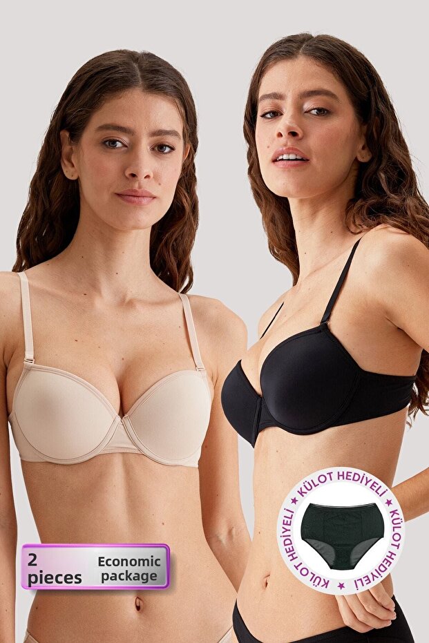 Pack of 2 Black-Ten 6015 Push Up Padded Micro T-shirt Bra Set