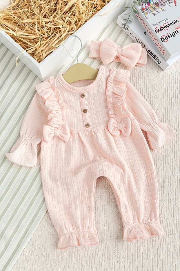 Cotton Baby Girl Romper Set with Bandana and Bow