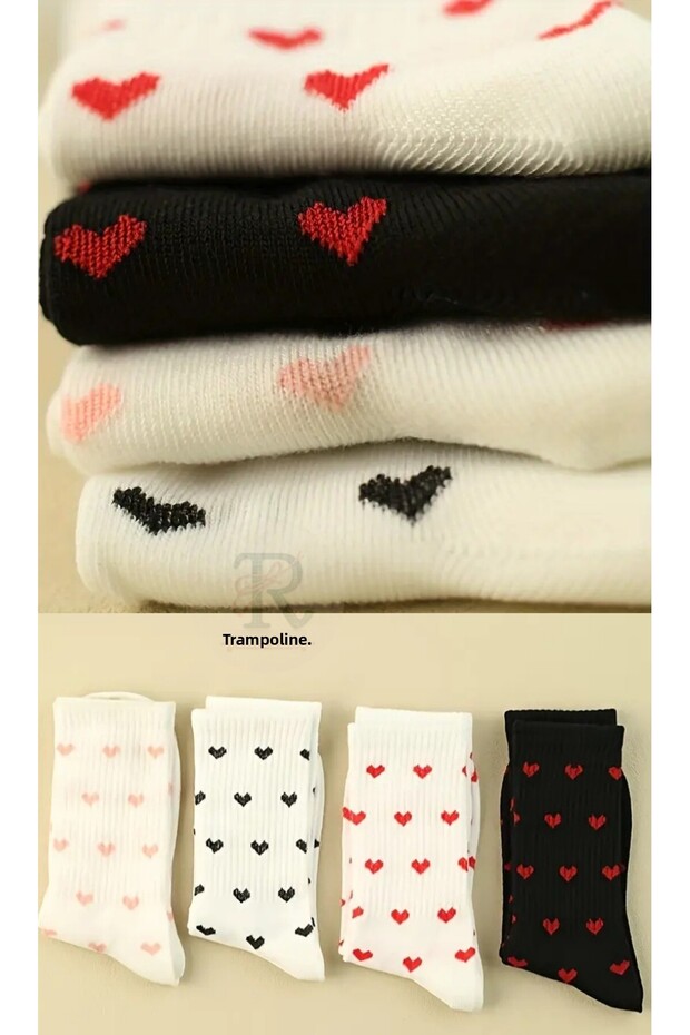 4 Pairs Women's Seasonal Heart Long Patterned Socks