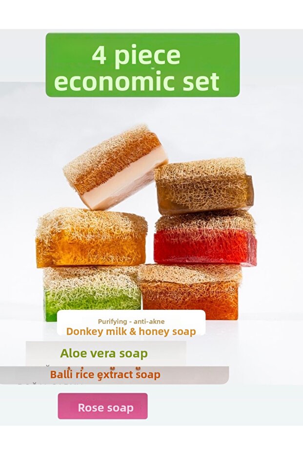 Set of 4 (Rice Extract Soap / Aloe Vera Soap / Donkey Milk / Rose Soap