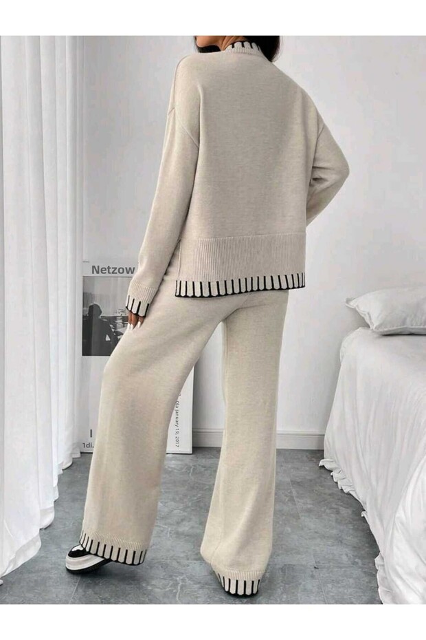Split Sweatshirt Pants Bottom-Upper Set - 4