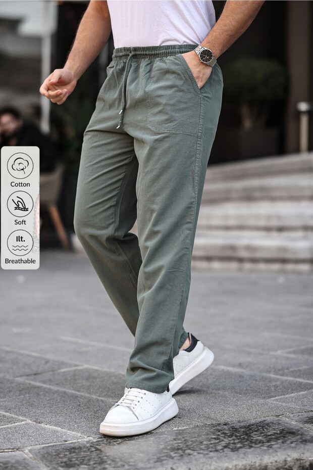 Khaki Men's Summer Linen Blend Relaxed Pants