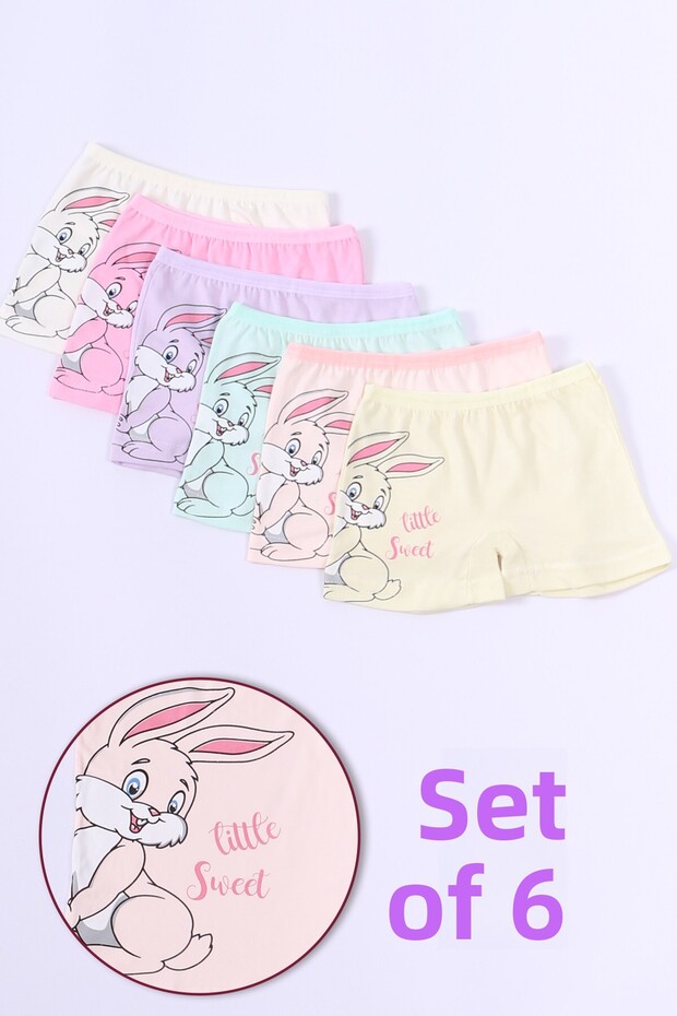 Girls' Rabbit Printed Boxer Set 6 Pieces