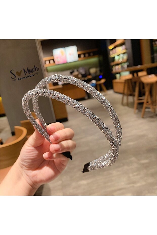 So-Much Women's Cleopatra Double Silver Luxury Crown Hair Band-5